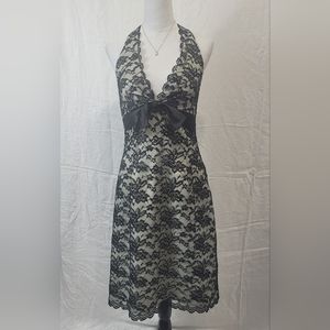 White House Black Market Halter White Dress With Black Lace Size 10